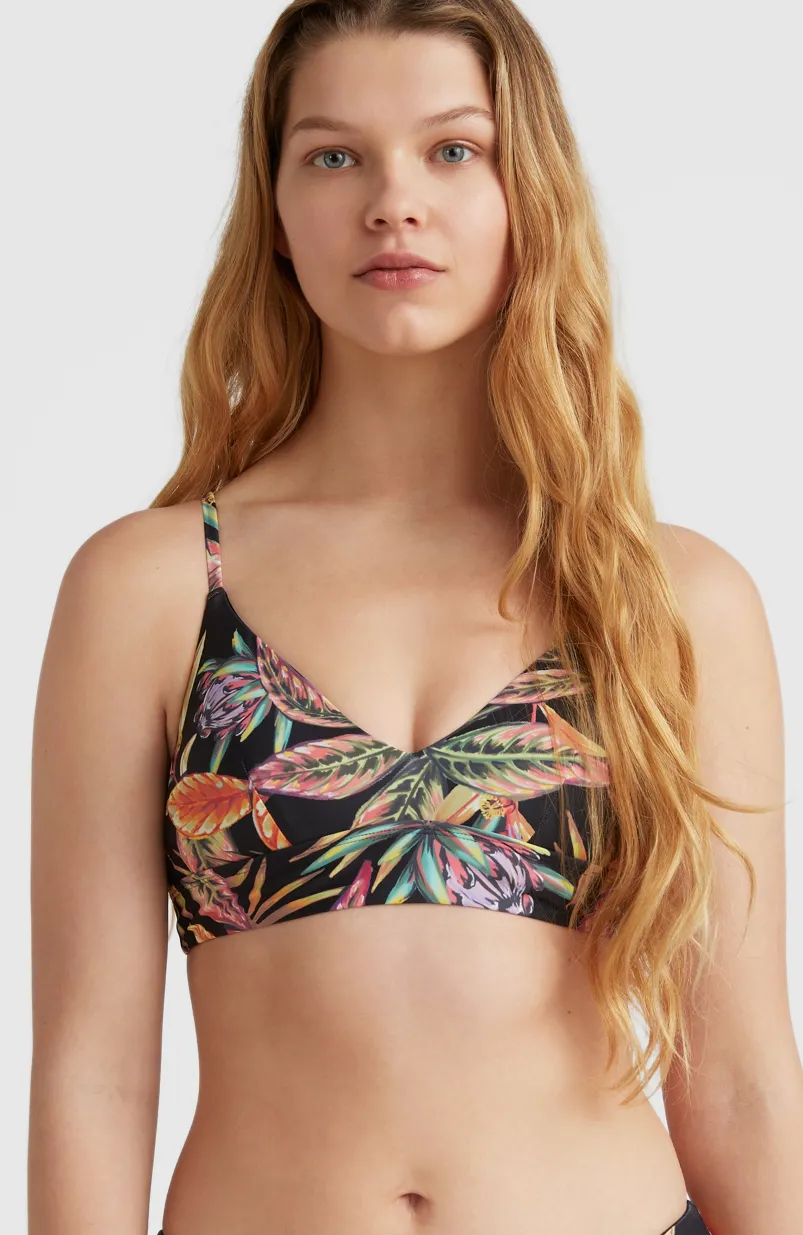 Bikinitop Wave Bralette | Black Tropical Flower