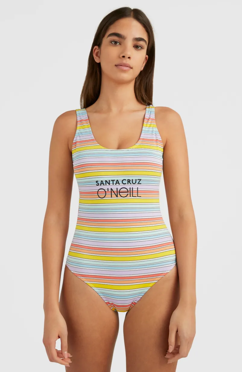 Cali Retro Badpak | Bright Multi Coloured Stripe