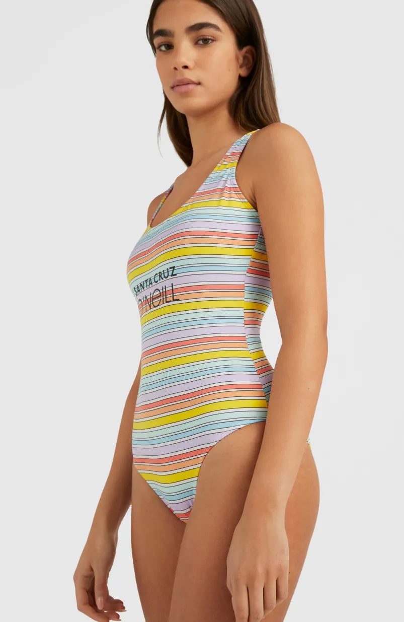 Cali Retro Badpak | Bright Multi Coloured Stripe
