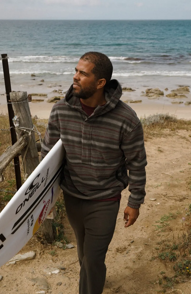 Hoodie Superfleece Met Halve Rits | Grey Crossover Stripe