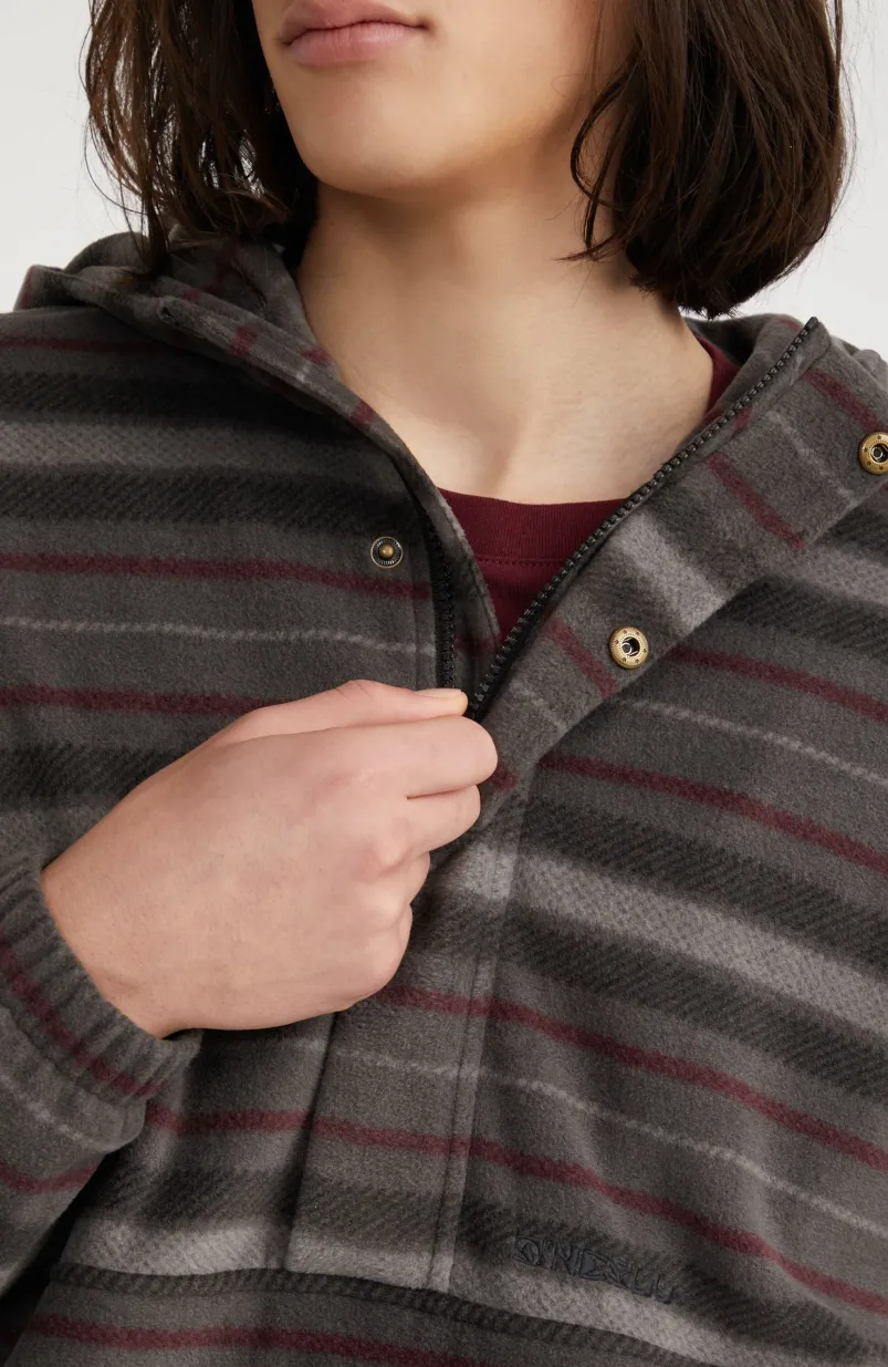 Hoodie Superfleece Met Halve Rits | Grey Crossover Stripe