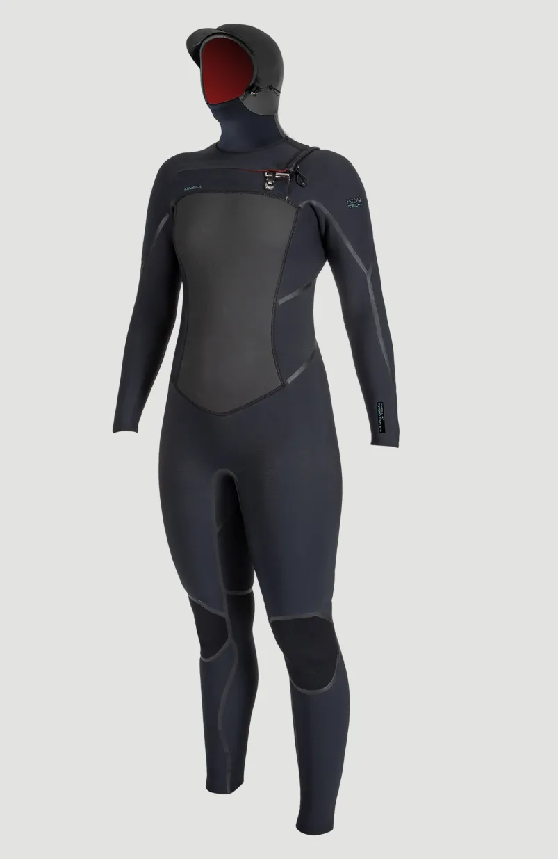 Psycho Tech 6/4mm Chest Zip Full Wetsuit Met Kap | BLACK/BLACK