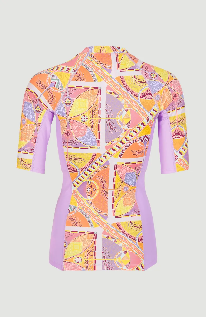 Shirt Anglet Met Korte Mouwen En Beschermingsfactor UPF 50+ | Yellow Scarf Print