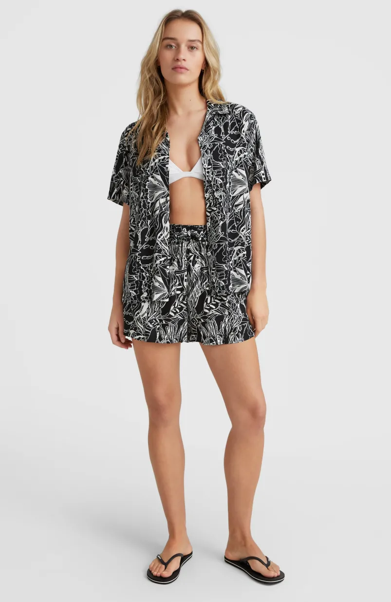 Short Java Wave Met Hoge Taille | White . Black Comic Seaweed