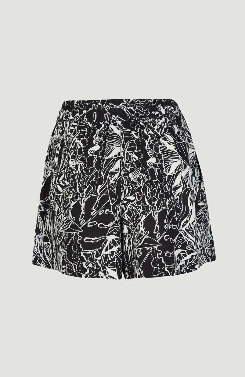 Short Java Wave Met Hoge Taille | White . Black Comic Seaweed