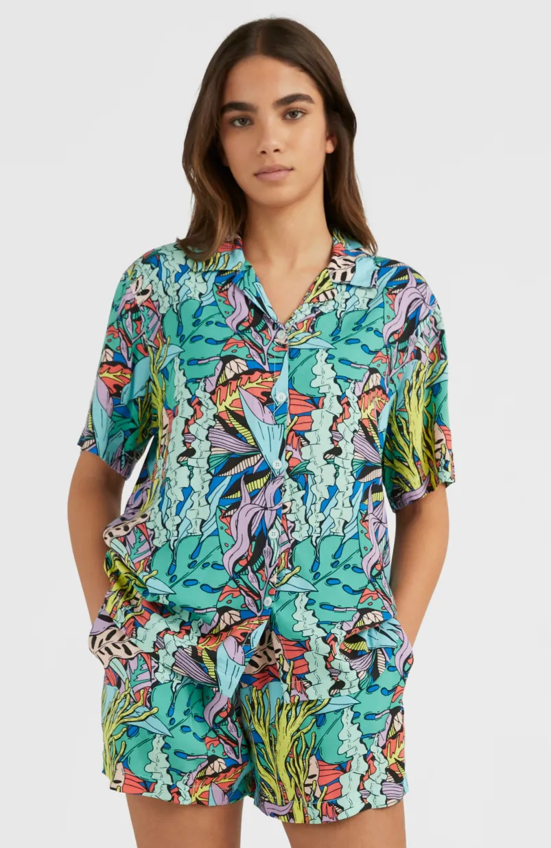 Short Java Wave Met Hoge Taille | Blue Comic Seaweed