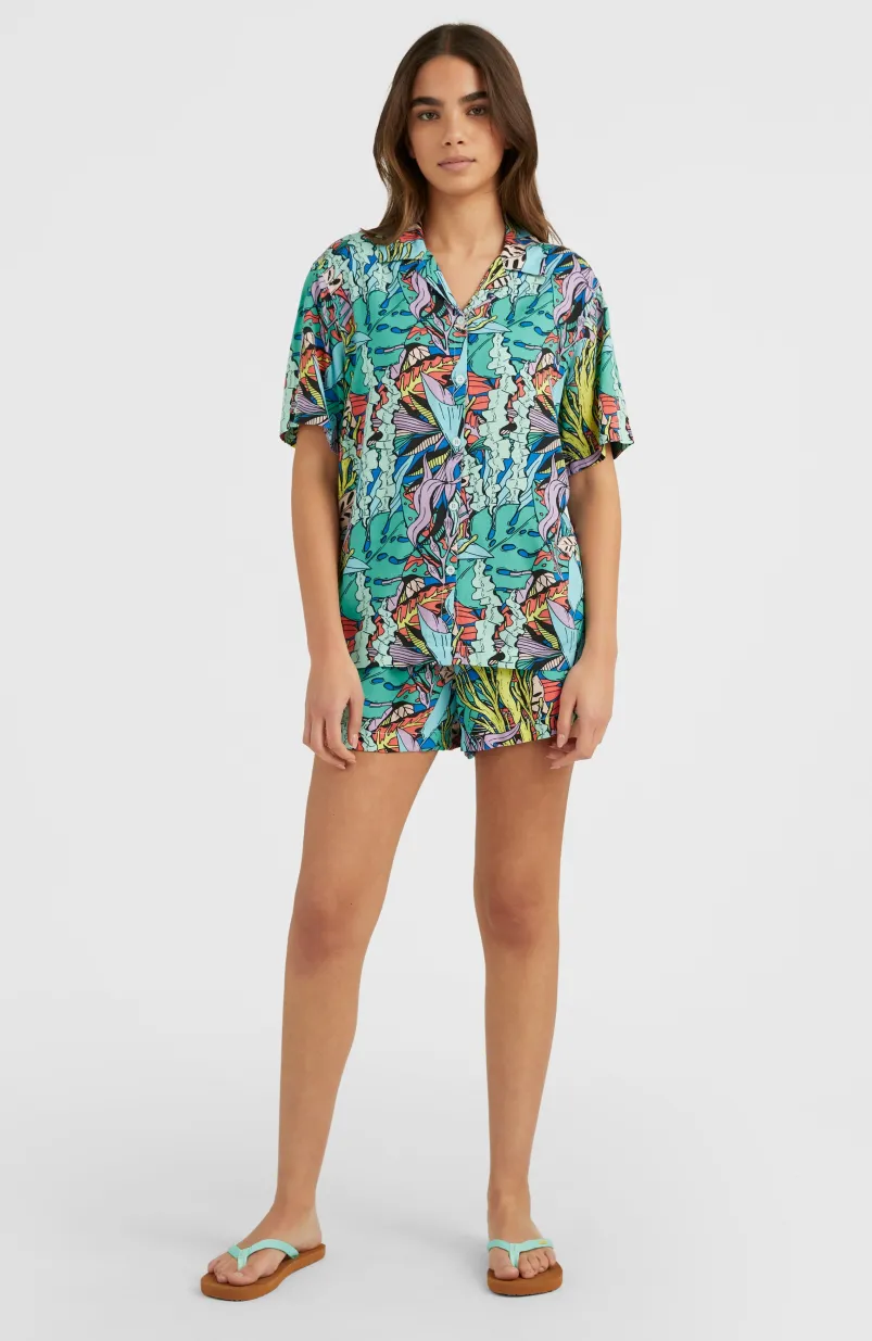 Short Java Wave Met Hoge Taille | Blue Comic Seaweed