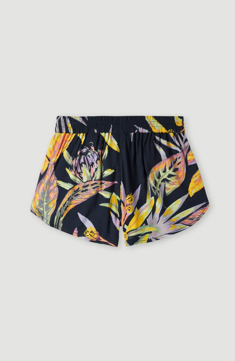 Short Leiko Beach | Black Tropical Flower