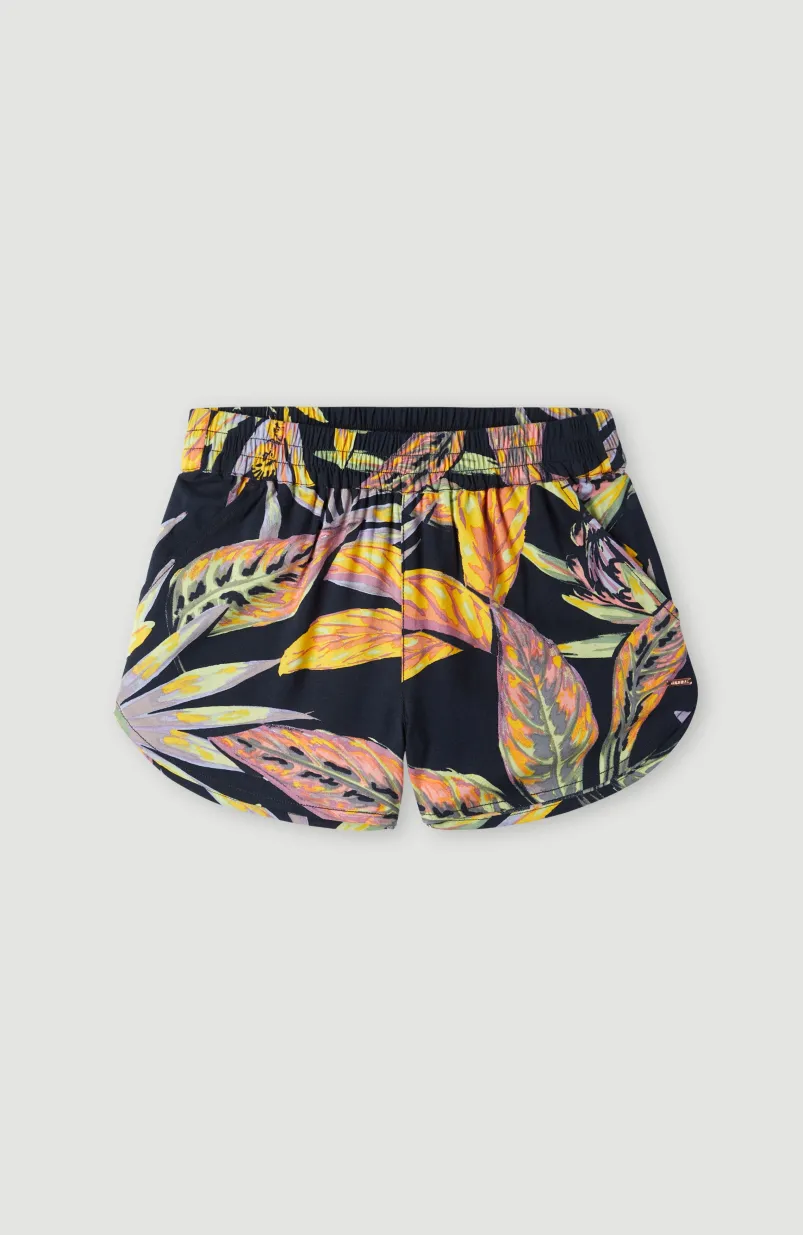 Short Leiko Beach | Black Tropical Flower