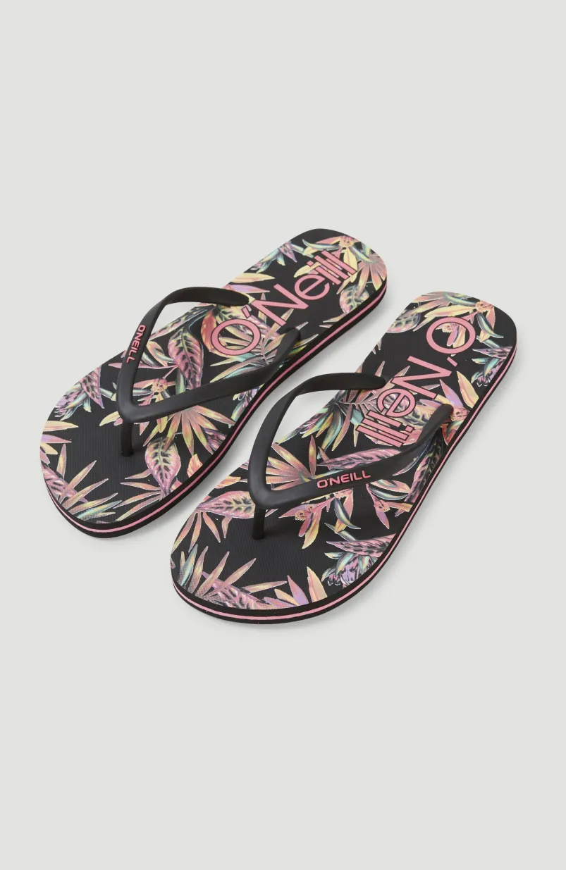 Slippers Profile Graphic | Black Tropical Flower