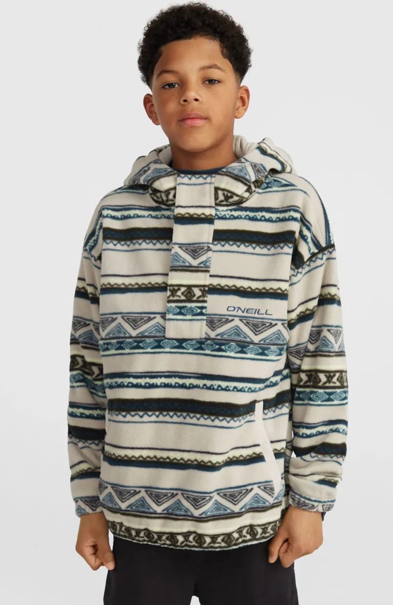 Superfleece Hoodie Met Halve Rits | Grey Ikat Stripe