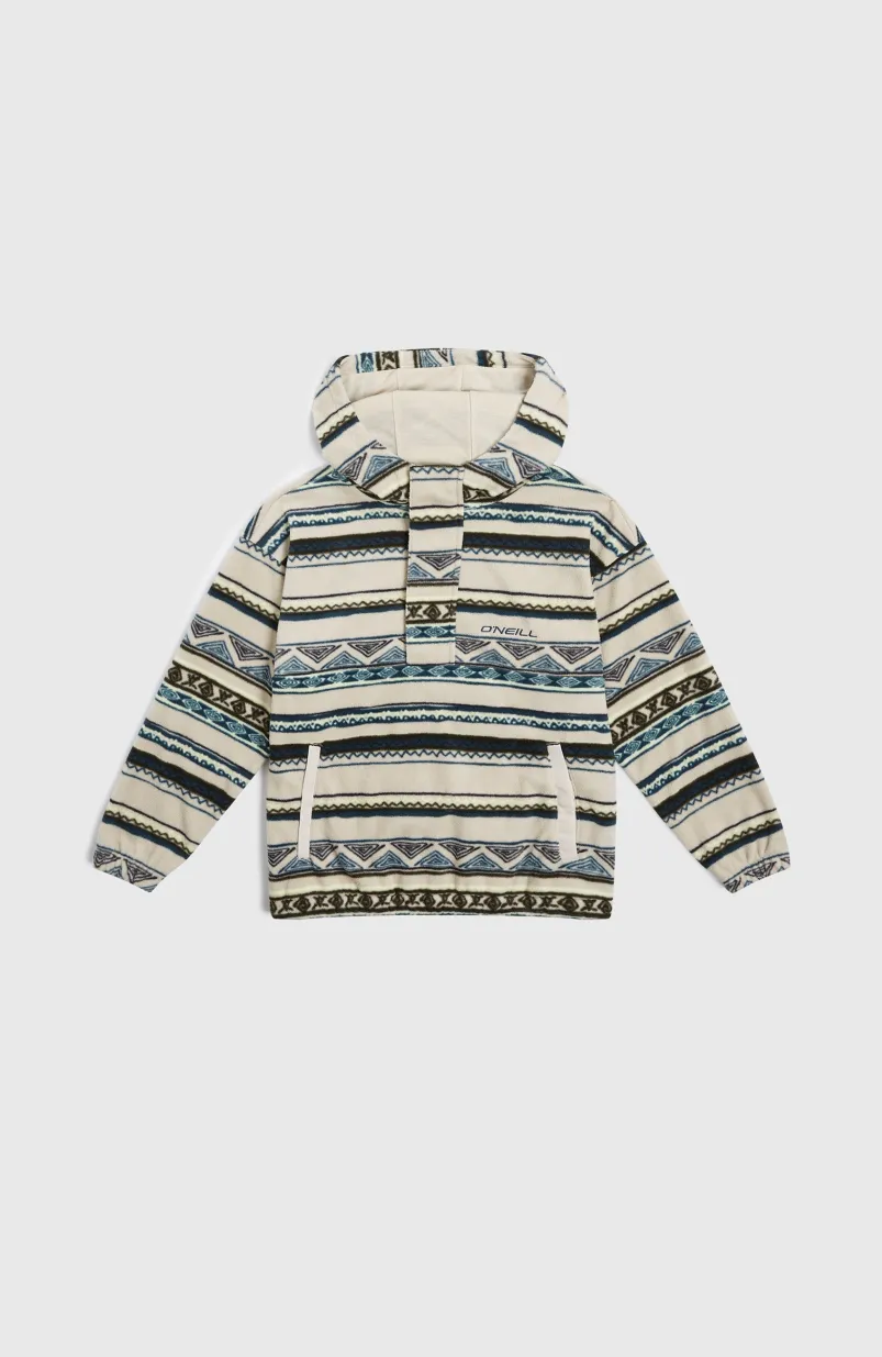 Superfleece Hoodie Met Halve Rits | Grey Ikat Stripe