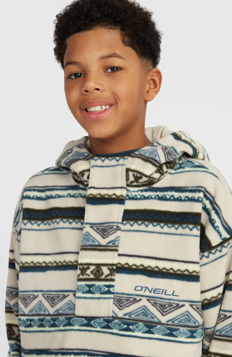 Superfleece Hoodie Met Halve Rits | Grey Ikat Stripe