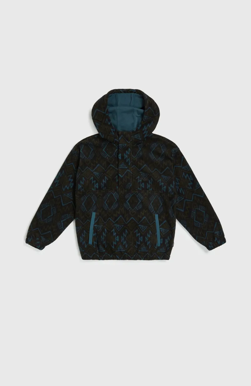 Superfleece Hoodie Met Halve Rits | Black Retro Ikat