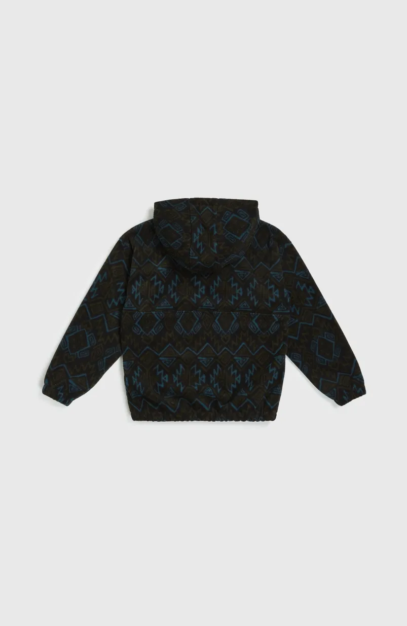 Superfleece Hoodie Met Halve Rits | Black Retro Ikat