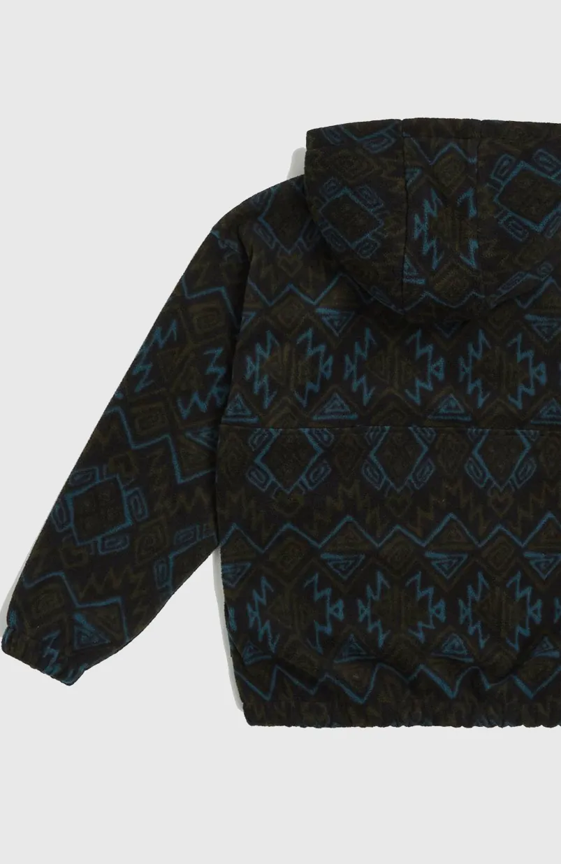 Superfleece Hoodie Met Halve Rits | Black Retro Ikat