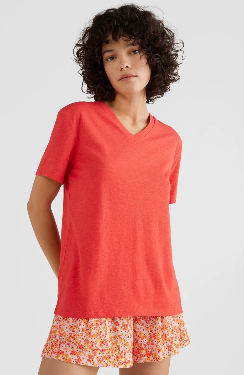 T-shirt Essentials Met V-hals | Sunrise Red