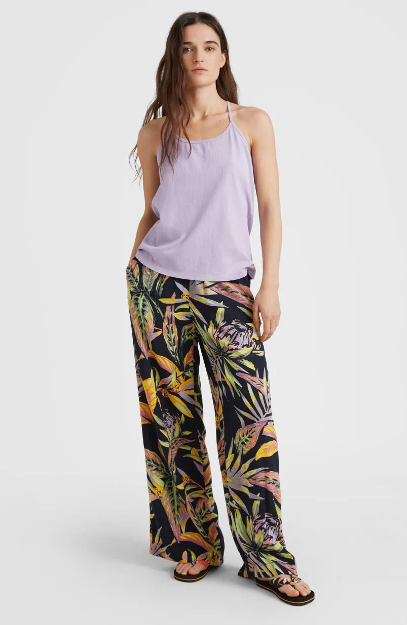 Zomerbroek Malia Met Hoge Taille | Black Tropical Flower