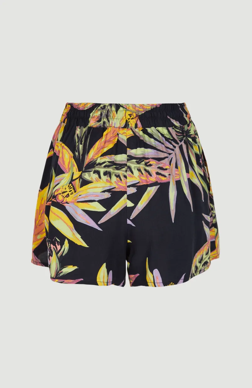 Zomershort Amiri Met Hoge Taille | Black Tropical Flower
