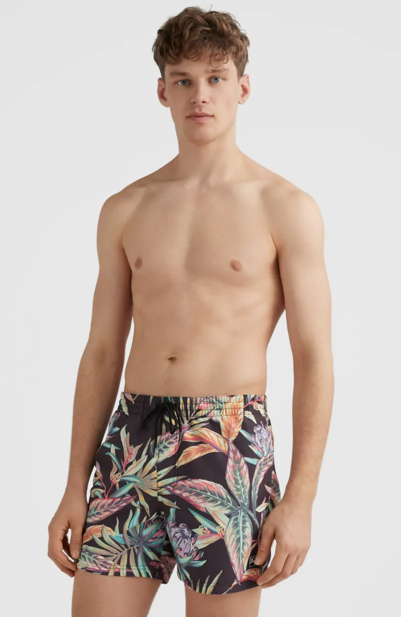 Zwemshort Cali Print 15'' | Black Tropical Flower