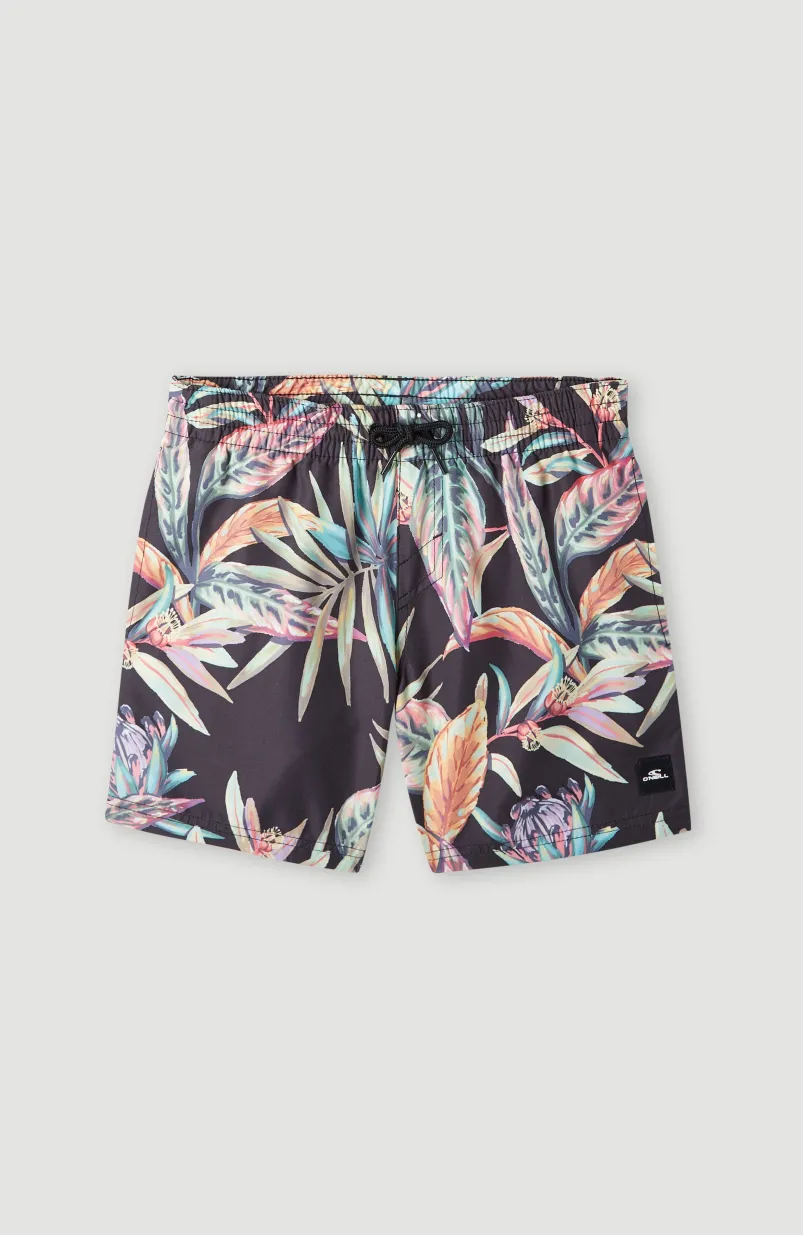 Zwemshort Cali Print 13'' | Black Tropical Flower