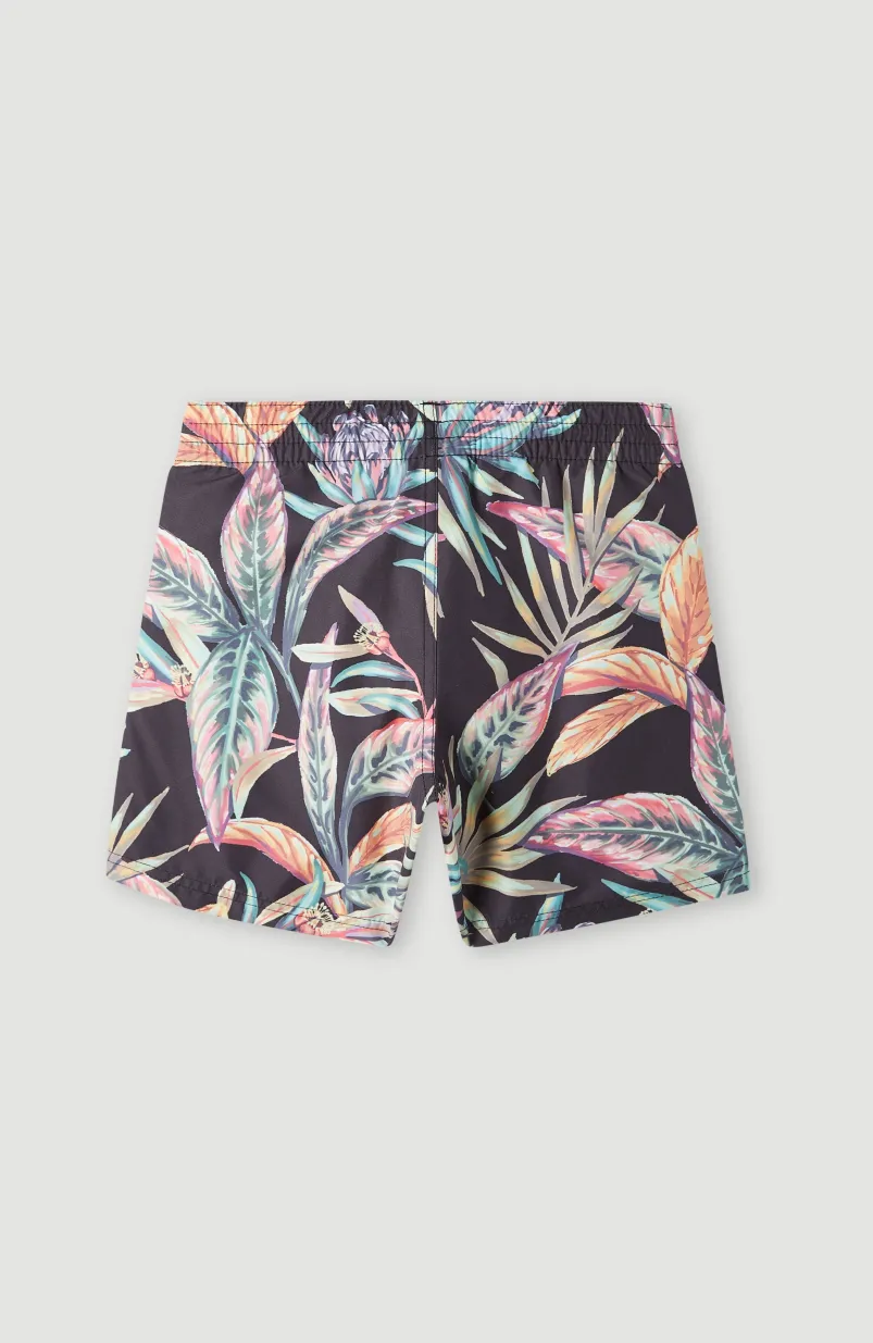 Zwemshort Cali Print 13'' | Black Tropical Flower